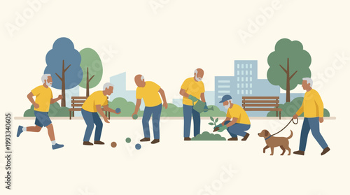 People playing lawn bowling in a park.