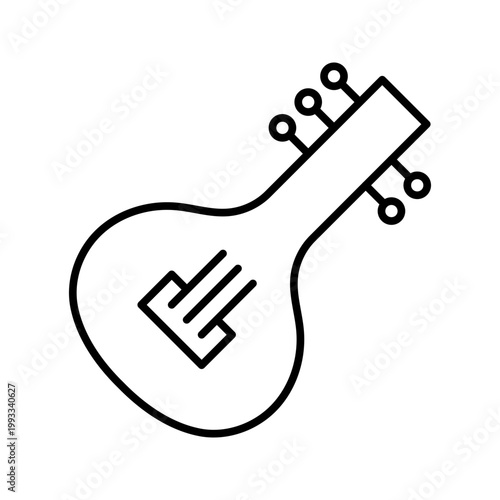 Saz instrument icon. Music and folk instrument line symbol. Black and white.