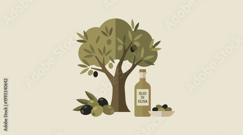 Olive tree with olives and oil.