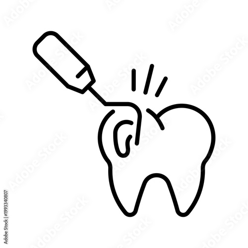 Tooth examination icon. Healthcare and dentistry line symbol. Black and white.