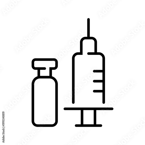 Vaccine syringe icon. Healthcare and injection line symbol. Black and white.
