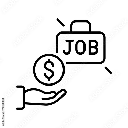 Unemployment benefit icon. Business and unemployment line symbol. Black and white.