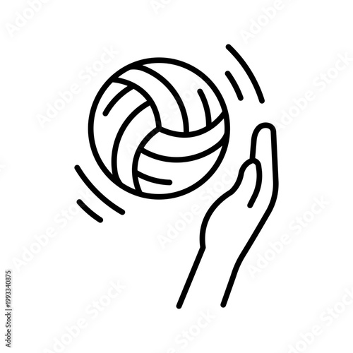Volleyball serve icon. Sports and volleyball line symbol. Black and white.