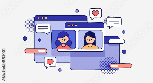Video Call and Online Communication Vector Illustration