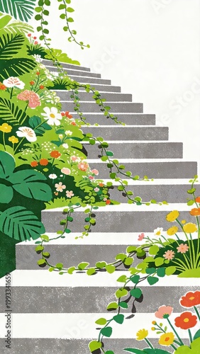 Staircase with flowers and greenery