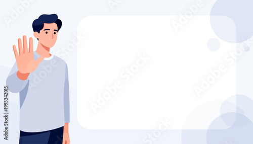 Man gestures stop with open palm