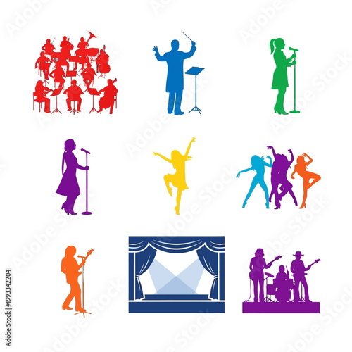 Colorful Silhouettes of Performing Artists and Stage Elements