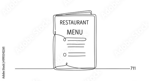 Restaurant Menu Cover, Single Line Drawing, Minimalist Design, Food Service Concept