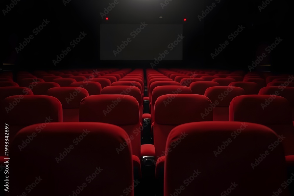 Obraz premium Old cinema hall interior with velvet seats and dim lighting