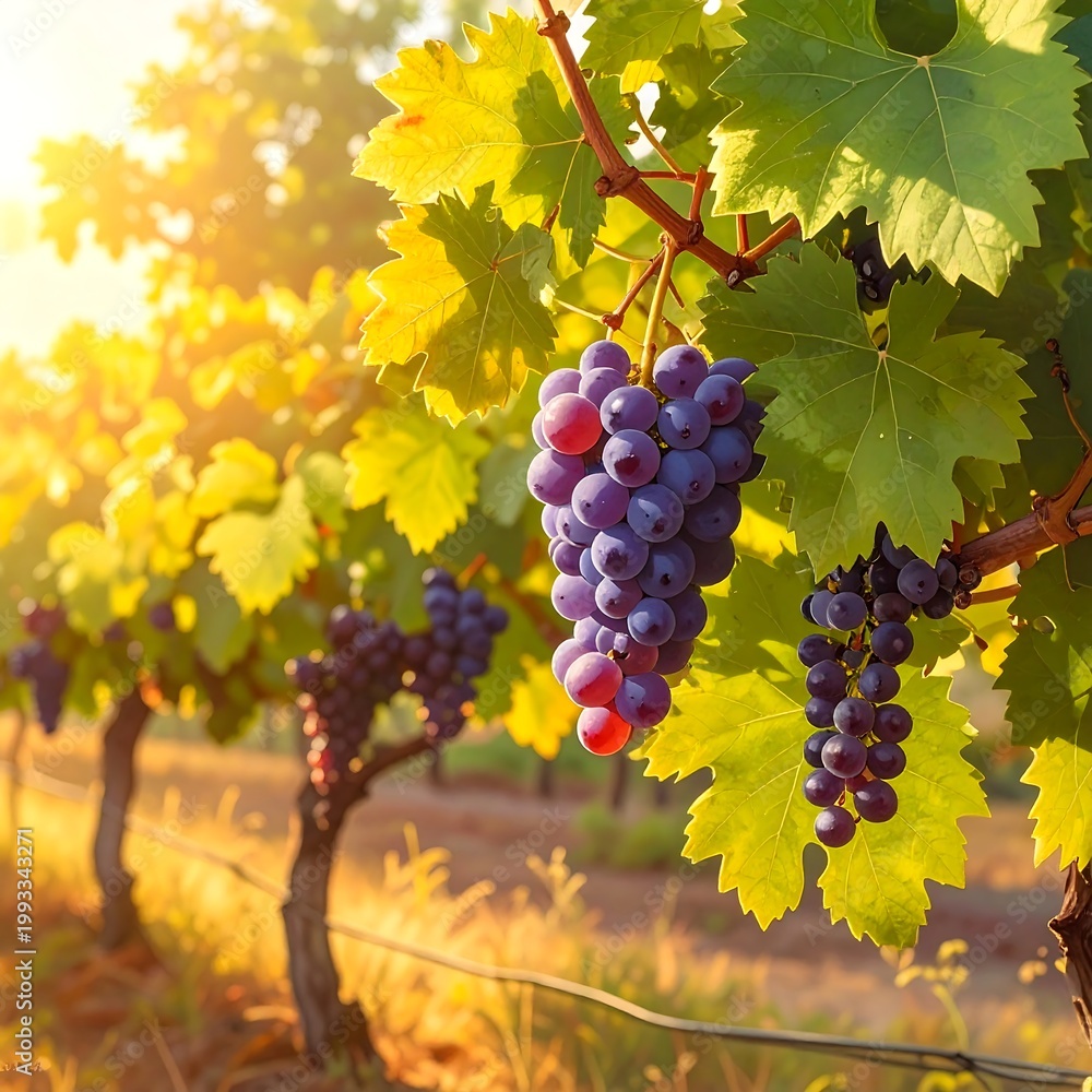 Fototapeta premium A sunny vineyard scene with lush grapes