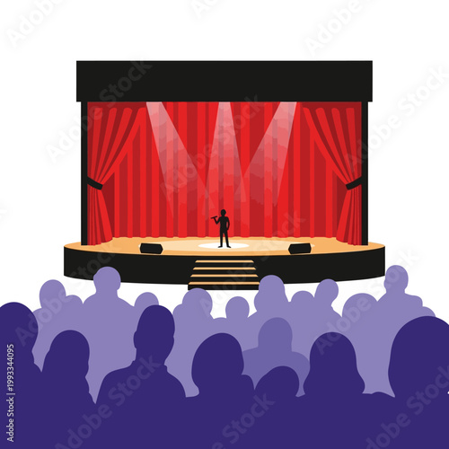 Comedian on Stage with Spotlight and Audience Silhouettes