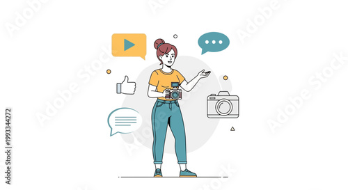 Social Media Content Creator with Camera and Icons