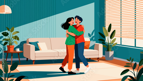 Cozy living room with vibrant teal walls