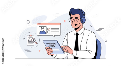 Recruiter Using Tablet for Candidate Review and Interview Score