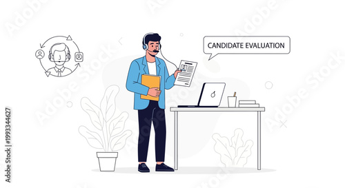 Recruiter Conducting Candidate Evaluation Online with Laptop and Documents