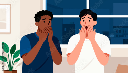 Two men react with shock