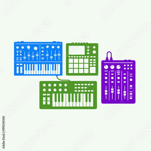 Electronic Music Production Gear: Synthesizer, Drum Machine, Sequencer, Mixer