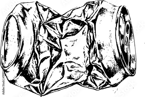 Crushed aluminum can drawing