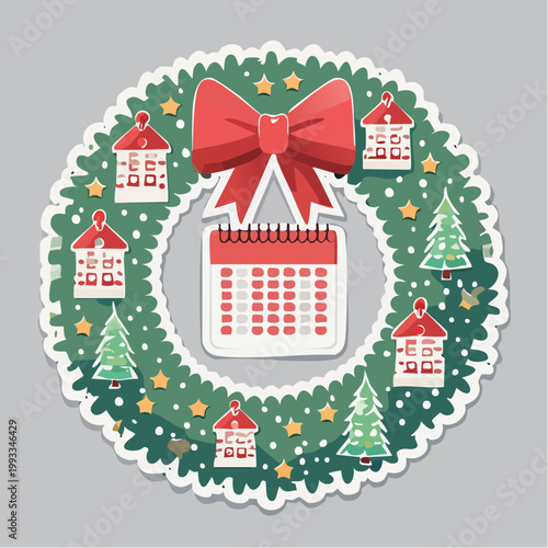 Christmas Wreath with Calendar and Houses