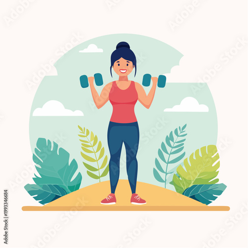 Woman Exercising with Dumbbells Outdoors