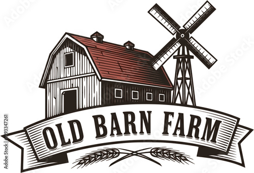 Farmer plowing field with horses near large barn, vintage rural farm landscape silhouette vector, agricultural life and livestock animal illustration.