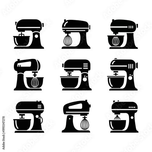 Set of Kitchen Stand Mixer Icons, Vector Illustrations