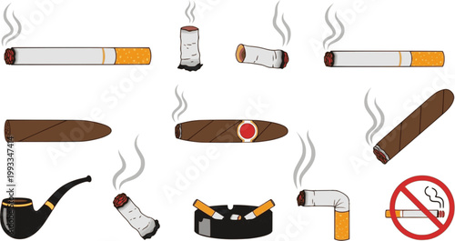 Cigarette icon vector set. Cigar illustration sign collection. smoke symbol. Cigaret vector icons. Cigarette icon set. Smoking concept icon.