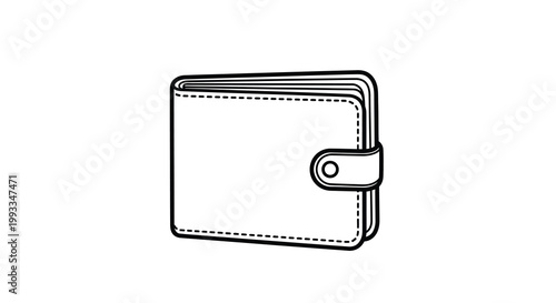 A simple black and white line drawing depicts a closed rectangular wallet with a strap high quality professional