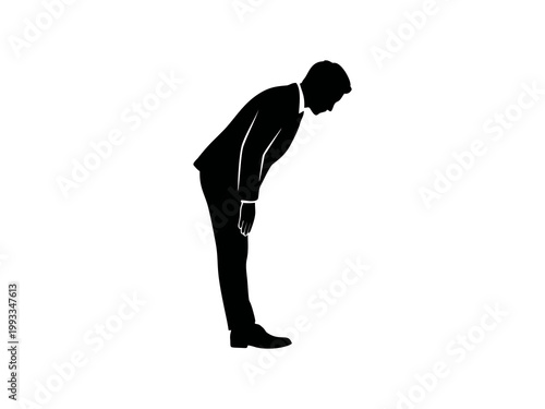 Businessman Silhouette Bowing in Respect or Apology Isolated on White Background
