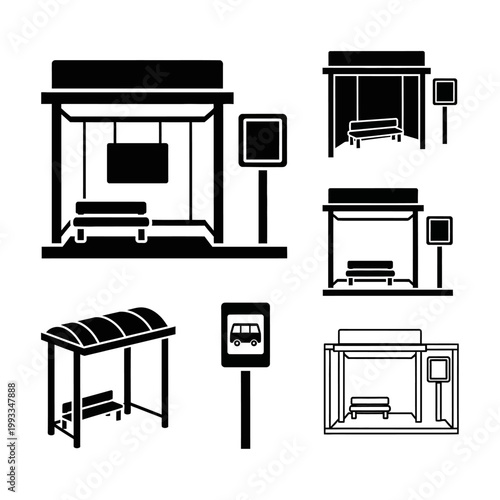 Collection of Bus Stop Icons: Modern and Classic Designs