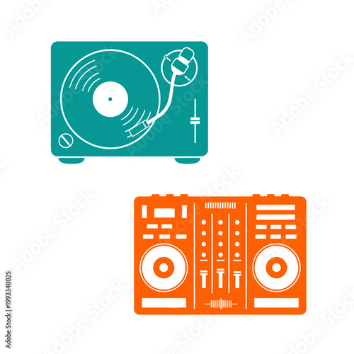 Turquoise Turntable and Orange DJ Controller Icons