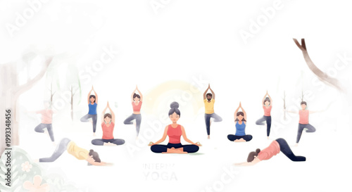 yoga poses, people exercising, meditation, fitness illustrations, healthy lifestyle