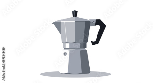 Retro Moka Pot Coffee Maker Isolated on White Background, Classic Italian Espresso Machine