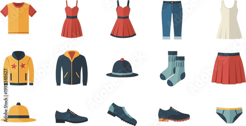 Streetwear clothing silhouettes collection, black apparel icons set, urban fashion garments and accessories vector, casual outfit technical flat sketches