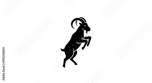 Silhouette of a rearing ibex with textured effect on white background