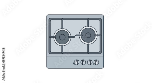 Modern Gas Cooktop Stove Top with Two Burners and Control Knobs, Clean Design