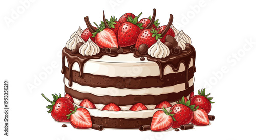 Decadent Chocolate Strawberry Cake with Whipped Cream and Drizzle
