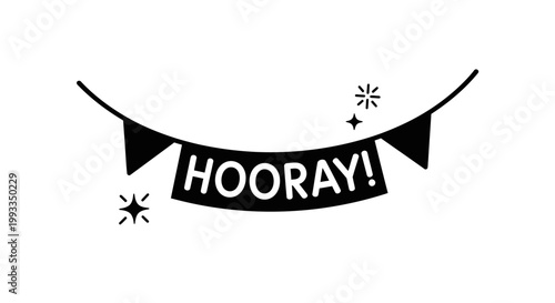 Hooray Banner with Sparkles and Stars - Celebration and Success Concept