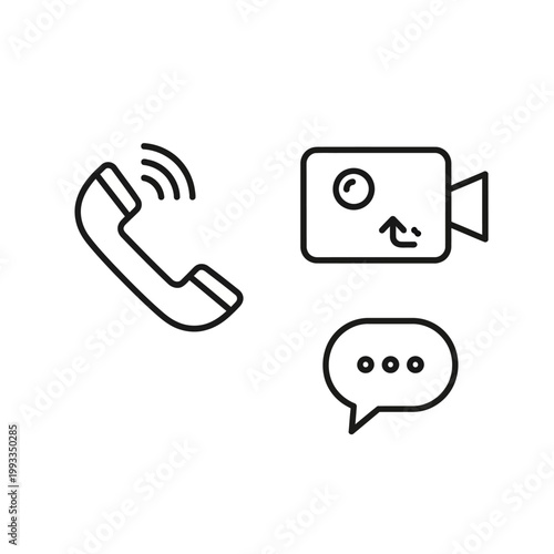 Communication Icons: Phone, Video Call, Chat - Technology and Connection Concept