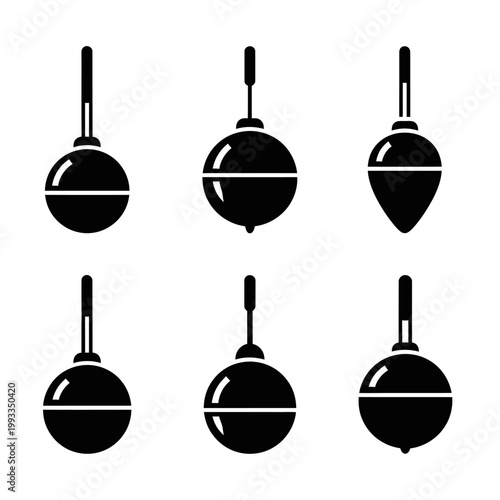 Set of Fishing Floats Icons: Diverse Shapes for Angling Success