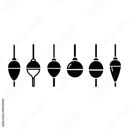Set of Fishing Floats Icons: Different Types of Bobbers for Angling