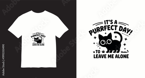 Its a purrfect day to leave me alone cute black cat t-shirt design with stars and grass.