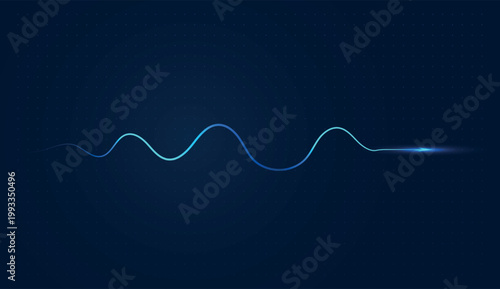 A glowing blue wave flows into a sharp arrow, symbolizing the steady upward momentum of a digital business. and finance graphic uses a pulsed line and arrow