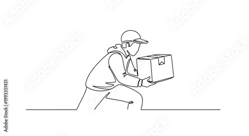 Delivery Man Running with Package Box, Express Shipping Service, Fast Delivery