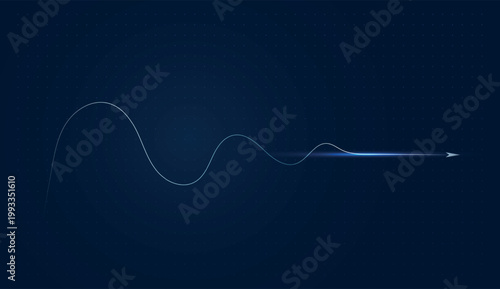 A sleek digital line stabilizes into a horizontal arrow, representing a steady recovery for long-term business and finance. and digital visual tracks a fluctuating path that leads