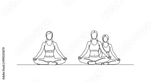 Two women and a girl meditating in lotus pose on a yoga mat, symbolizing peace and wellness.