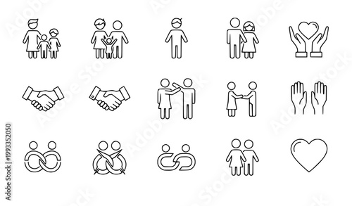 Partnership and love minimal icon set family relationship line vector collection
