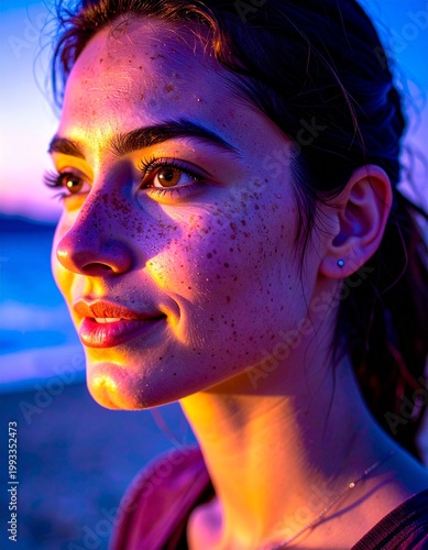 Close-up of a 20-year-old beautiful italian woman's face