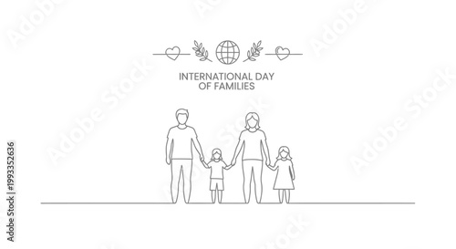 International Day of Families: Minimalist Outline of a Happy Family Holding Hands
