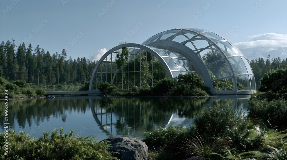Fototapeta premium Structure futuriste transparente intégrée dans un paysage naturel